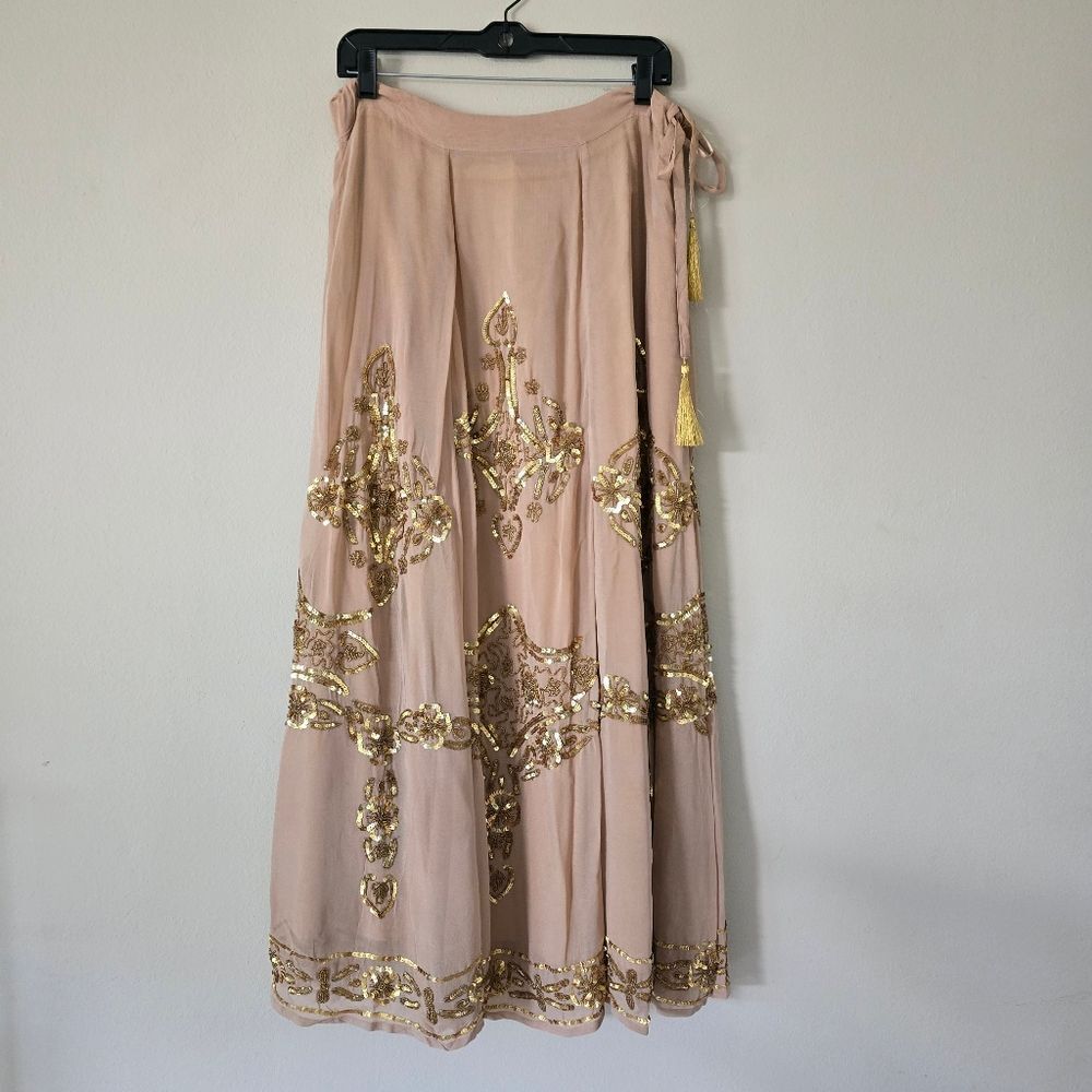 Soft Surroundings Women's Maxi Skirt Size Small Embellished Beige Gold Bohemian - Picture 2 of 9